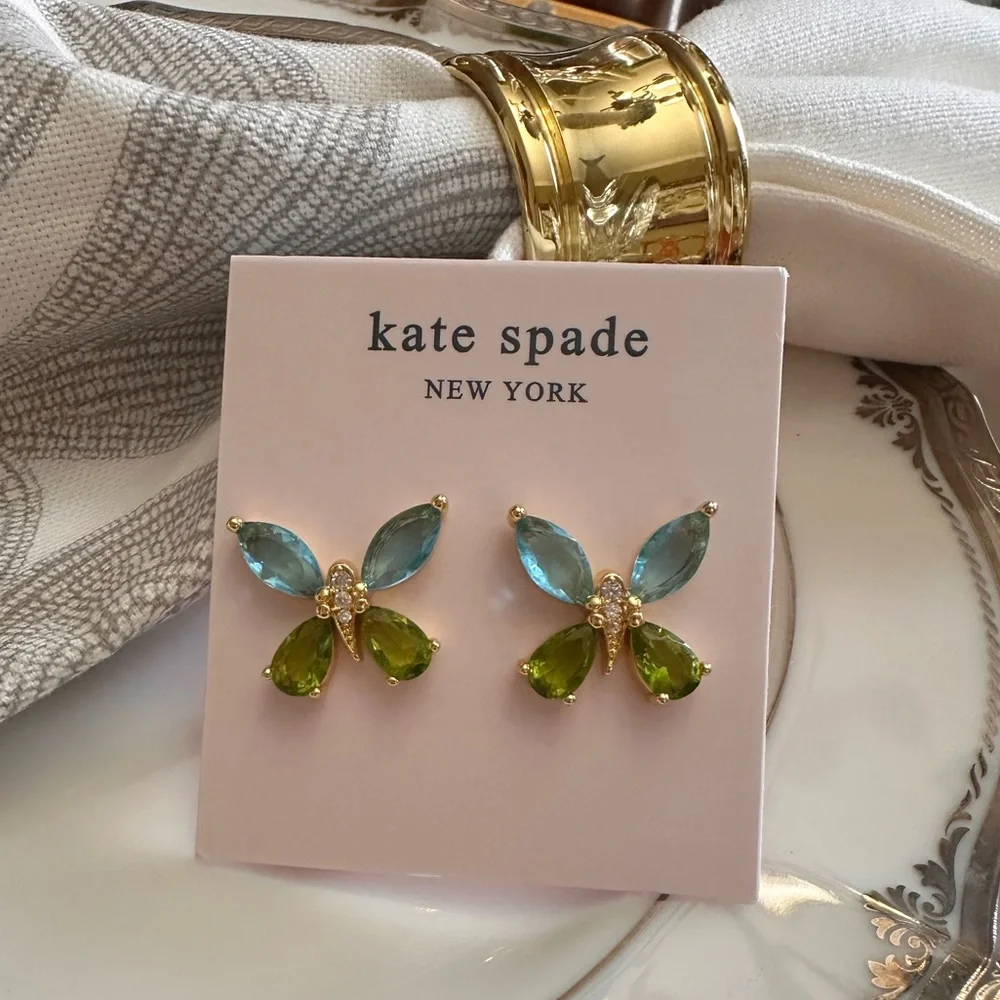 Kate Spade Blue and‎ Green Butterfly Stud Earrings NWT